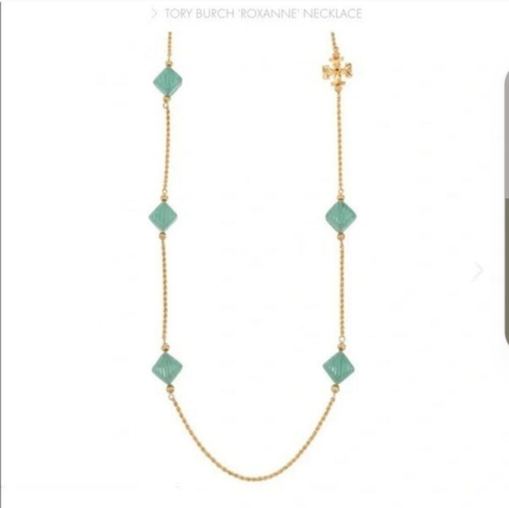 *Tory Burch* Gold & Teal Long Necklace